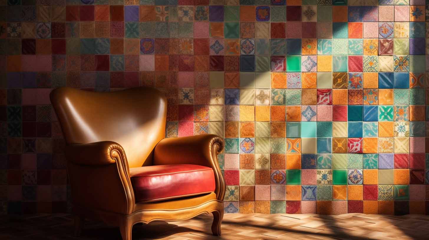 A_close-up_of_a_patterned_colorful_ceramic_tile_wall 2