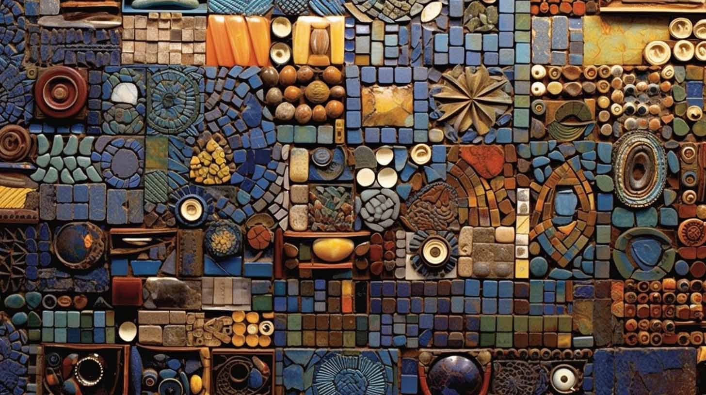 A_mosaic_of_various_ceramic_tiles_in_an_array 4