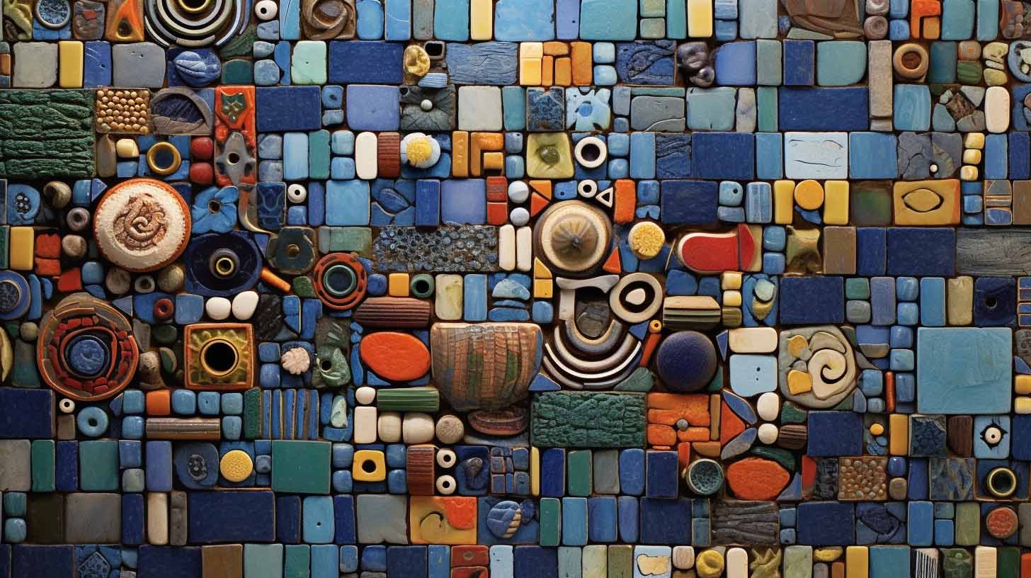 A_mosaic_of_various_ceramic_tiles_in_an_array