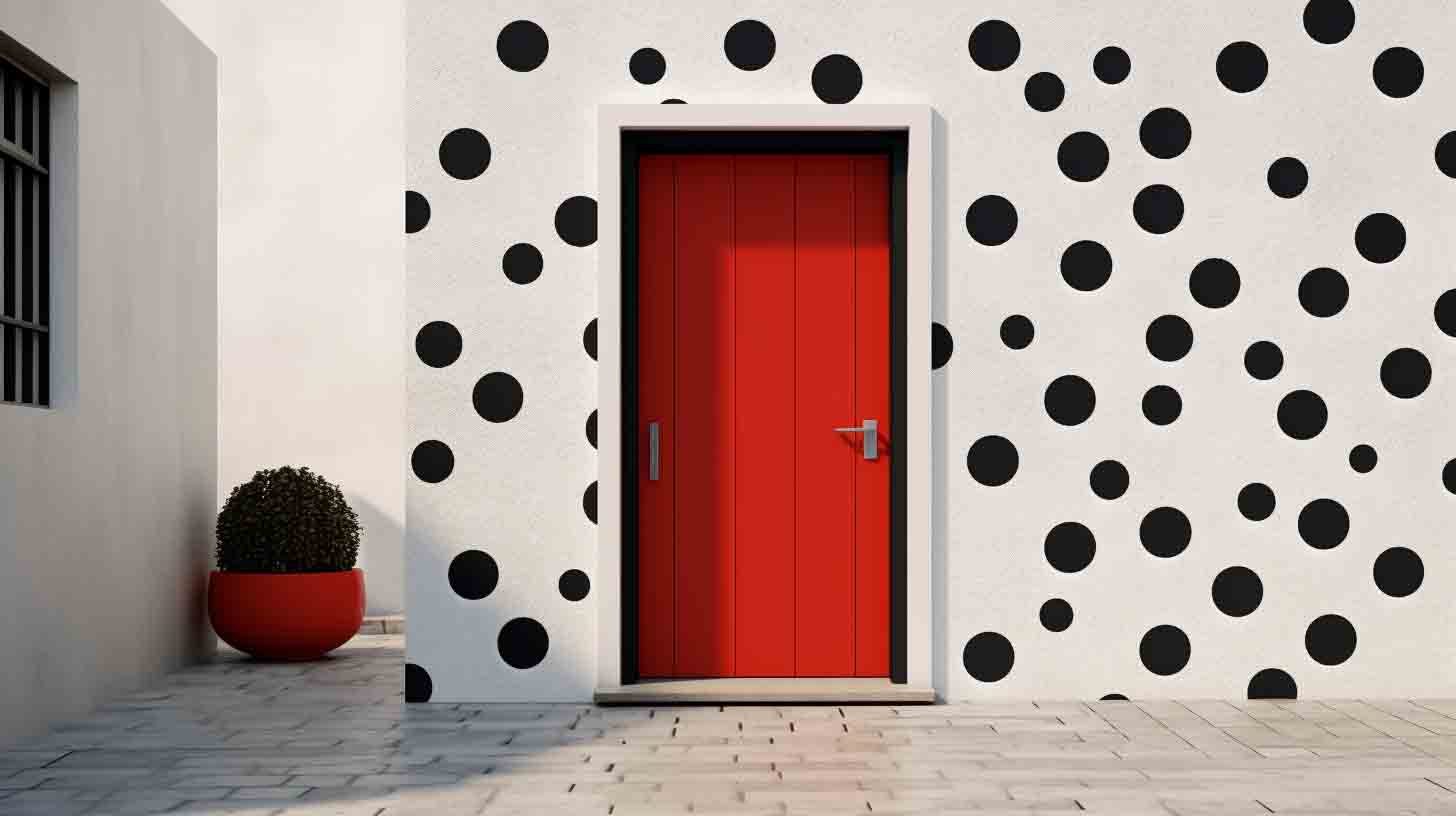 A_house_with_a_red_door_surrounded_by_white_ceramic-4