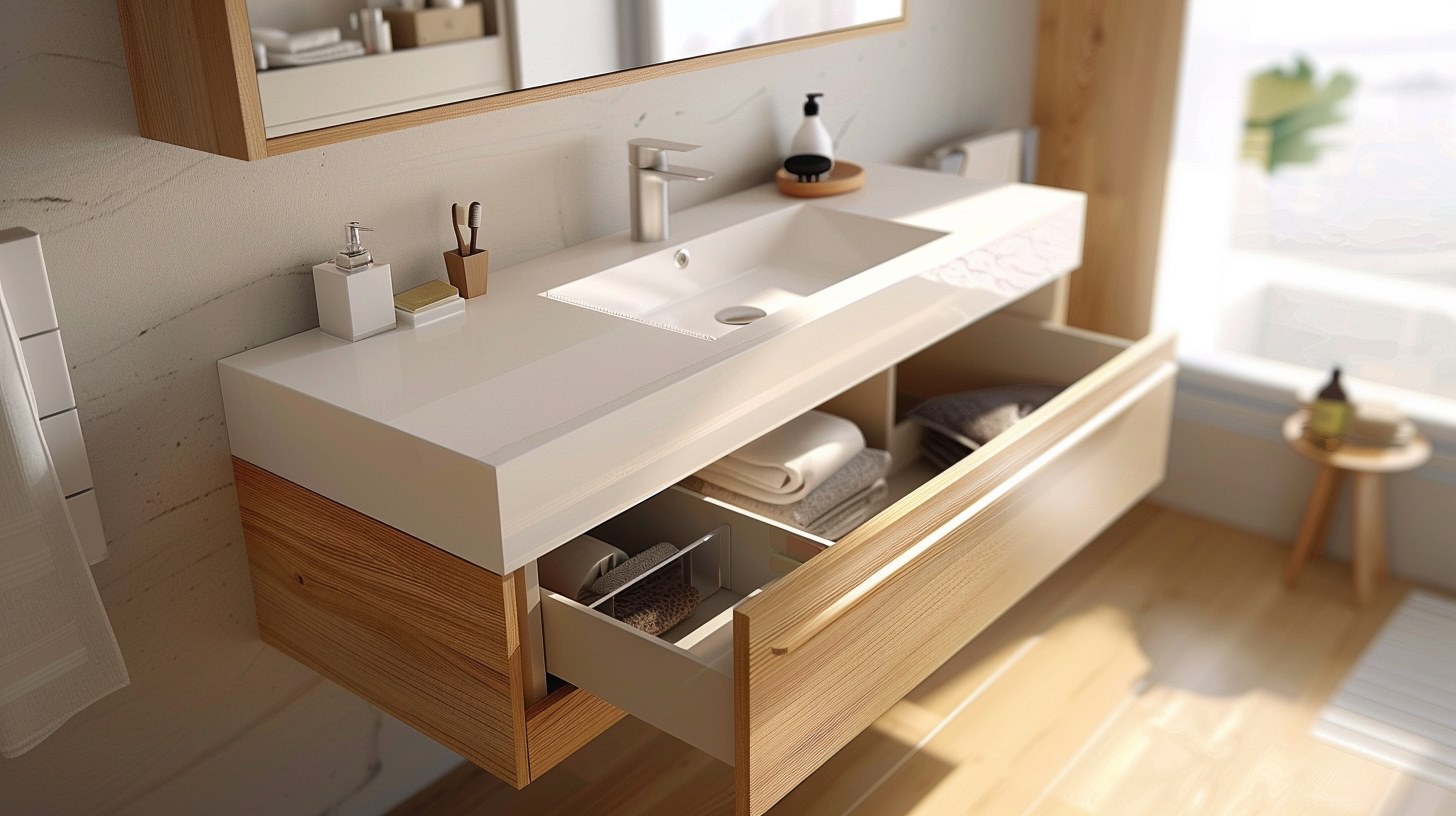 Floating Marble Sink With a Pull-Out Drawer