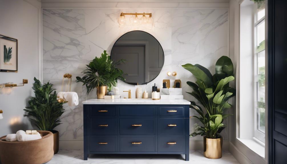 Navy Blue Vanity With Leather Pulls