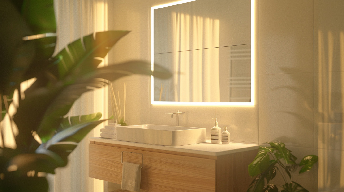 Plywood Bathroom Cabinet With LED Mirror Cabinet-4